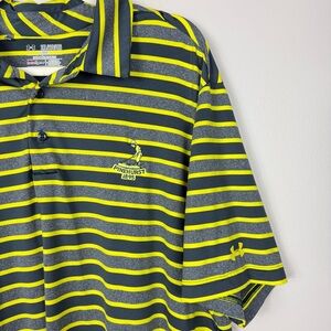 Under Armour Pinehurst Polo Mens 2XL Stripe Gray Yellow Loose Fit Heat Gear Golf